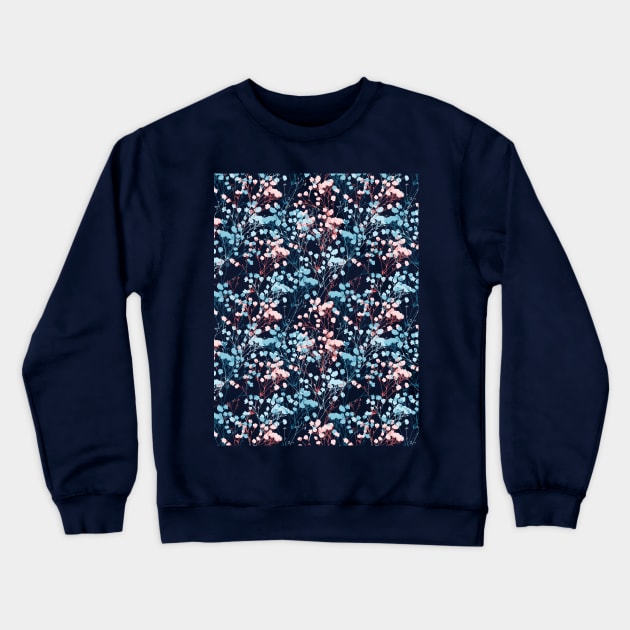 Spring Pink and Blue Floral Plant Pattern Crewneck Sweatshirt by FlinArt